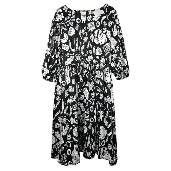 Gorman Lost and Found Midi Dress Organic Cotton Poplin Art Bird AU 20/US 3XL - Picture 2 of 7